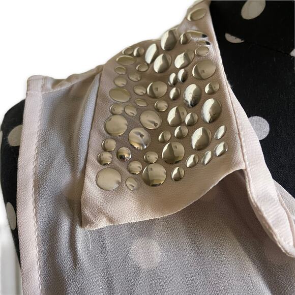 H.I.P. Womens Tank Blouse S Happening‎ in the Present Cream Bling Collar Top NEW - Picture 4 of 6